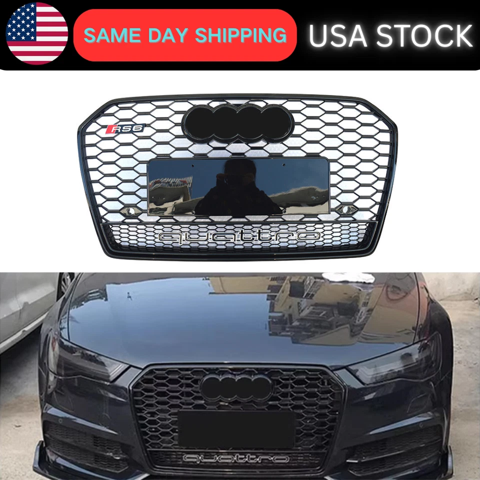 RS Style Front Bumper Honeycomb Grille with Black Rings for Audi A6 S6 2016-2018 - Imagem 1 de 4