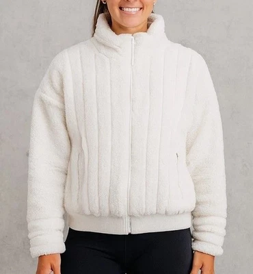 Chaqueta Sherpa Athleta Willow Fleece Abrigo Bombardero Crema Para Mujer Talla XL Suave Cálido Foto 1 de 4