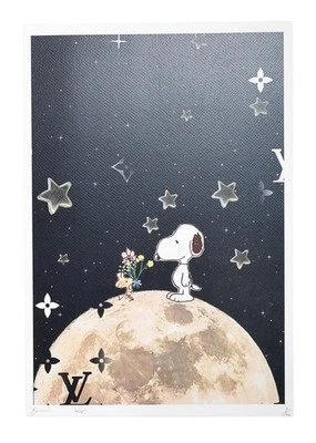 Snoopy e Woodstock na Lua com Estrelas Louis Vuitton, Estilo Pop Art - Imagem 1 de 4