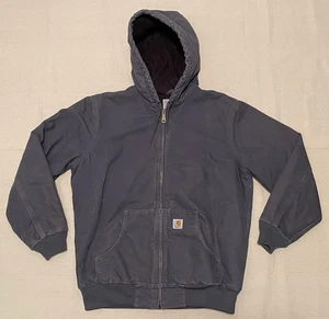 VTG Carhartt Womens Large Jacket WJ130 COA Coal Gray Canvas Hooded Quilt Lined - Picture 1 of 20