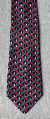 Corbata Bullock & Jones Seda Hecha en Italia Roja Verde Negra Geométrica 3.75” x 59” Foto 1 de 4