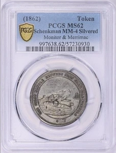 Einzigartige 1862 versilberte MM-4 PCGS MS-62 Monitor und Merrimac Bürgerkrieg Medaille/Medaille - Bild 1 von 4