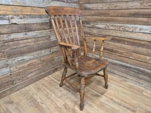 Antique Distressed Country House Lath Back Grandfather Oak And Elm Windsor Chair - Picture 1 of 12