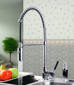 Grifo mezclador de lavabo cromado para cocina tirón hacia abajo plataforma de una sola manija montada - Imagen 1 de 10