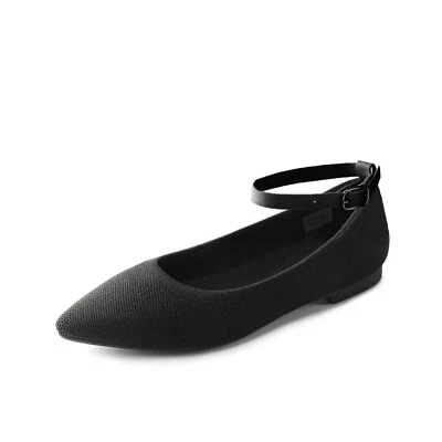 Sapatos sociais femininos casuais confortáveis de balé com alça no tornozelo malha ponta plana - Imagem 1 de 2