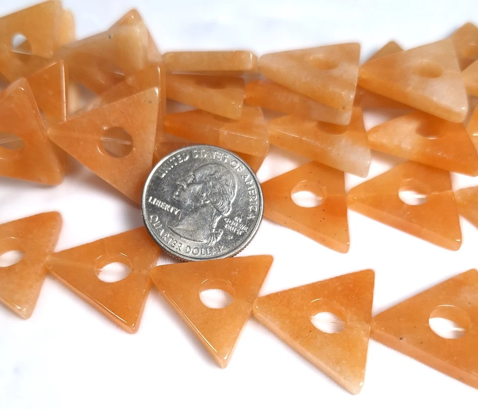 21mm Peach Red Aventurine Open Triangle Gemstone Beads 16-Inch Strand - Image 1 of 2