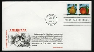 US 1995 FDC #2487/2488 - 32c (2) Pear Peach First Day Cover Aristocrat - Picture 1 of 2