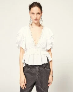 Camicia top boho bianca Isabel Marant Yemila manica arricciata plisse velo taglia 38 - Foto 1 di 10