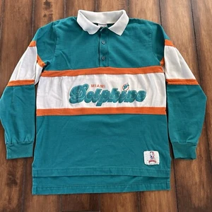 VTG Miami Dolphins Shirt Mens Medium Collared Rugby Nutmeg Mills Football - Picture 1 of 8