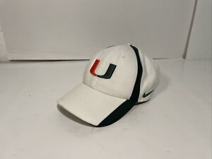 Nike, University of Miami Hurricanes “U” Embroidered Hat White Adjustable.