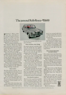 1968 年劳斯莱斯银影 Gran Turismo 19,600 美元英国原版印刷广告 — 第 1/2 张图片