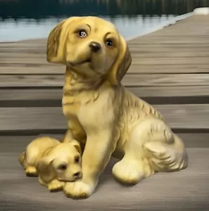 Statuetta vintage Golden Retriever mamma cane con cucciolo neonato porcellana 5,25" Giappone - Foto 1 di 10