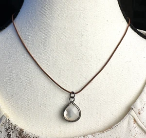 Collar Colgante Lágrima Piedra Luna Espíritu Libre Pájaro Peyote Cordón Cuero Marrón - Imagen 1 de 9