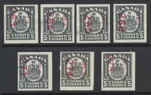 1960s Canada Cigars (7 Revenue Stamps) 5 Pack ~ Red Precancels - Bild 1 von 4