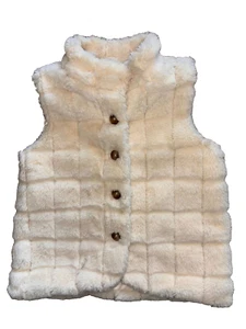 Hanna Andersson Girls Vest120cm Ivory Faux Fur USA Kid Size 7 / 8 ButtonUp Lined - Picture 1 of 11