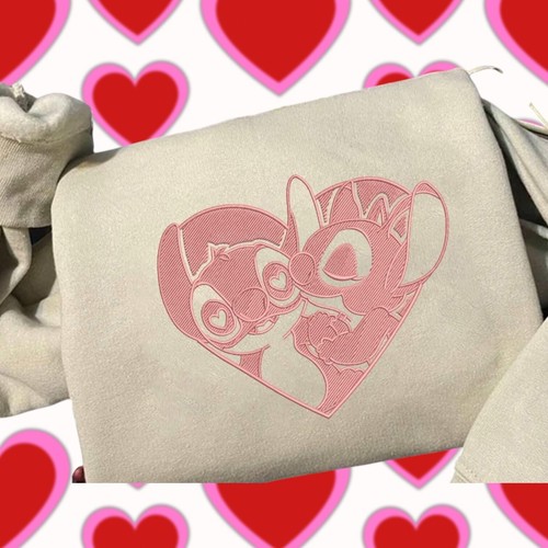 Felpa Felpa con cappuccio Stitch & Angel San Valentino Sweetheart personalizzata ricamata