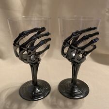 HALLOWEEN SKELETON HAND Acrylic Wine Glass Set of 2 Smokey Gray ￼Decorative