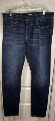 Pantalones de mezclilla Baldwin para hombre ribete azul 76 ajustados índigo crudo botón mosca talla 34 Foto 1 de 4