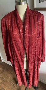 Vintage Smoking Jacket, Robe Dressing Gown Red Unisex Missing Belt Heavy Pockets - Picture 1 of 9