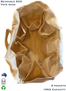 Eco friendly Reusable Cotton Grocery Shopping Bags spacious strong with pockets - Picture 1 of 12