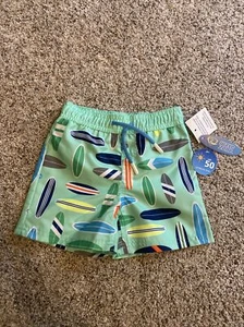 New Boys Infant Swim Trunks Size 24 Months - Surf Boards Green So Cute - Picture 1 of 6