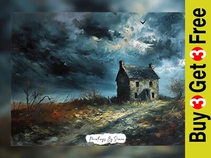 Dramatic Gothic Oil Landscape with Ruins Print 5"x7" on Matte Paper - Picture 1 of 6