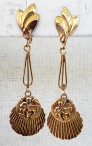 1920er Jahre Deko 14K Gold Schütze Tierkreis Schraube Rückseite Hängel Ohrringe 2-5/16 Zoll 5,99 g - Bild 1 von 10