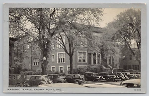 Crown Point IN Masonic Temple Exterior View Indiana Postcard Classic Cars - Picture 1 of 4