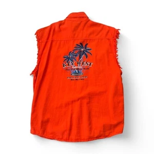 Biker Wear USA Muscle Fringed Sleeveless Orange Shirt Mens 4XL Key West Florida - Picture 1 of 8