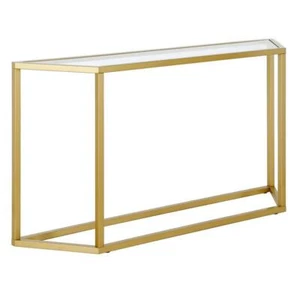 Meyer Cross Console Table Glass/Metal Levi Handcraft Finish Rectangle Gold Steel - Picture 1 of 8