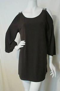VALENTINA RHINESTONE COLD SHOULDER TRAVEL KNIT TUNIC 3/4 SLV MED CHOCOLATE BRN - Picture 1 of 4