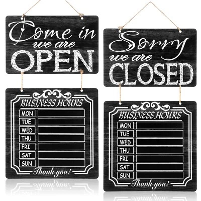 Business Hours Hanging Chalkboard Open and Closed Sign Rustic Welcome Chalk B... - Image 1 of 4