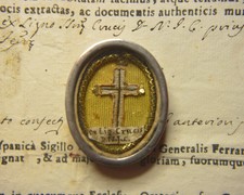 shrine RELICARIO relic  SILVER RELIQUARY TRUE CROSS D.N.J.C. WITH DOC 1760