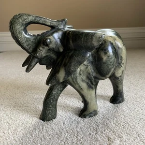 Vintage handgeschnitzter Stein Elefant glatter Marmor grün 4 Pfund 6" hoch - Bild 1 von 8