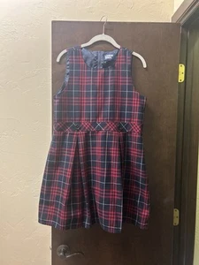 LANDS END Classic Navy Plaid Girls Jumper - Picture 1 of 3