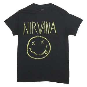 NIRVANA Mens Black Graphic T-Shirt S Short Sleeve Crew Neck Band Cotton Blend - Picture 1 of 6