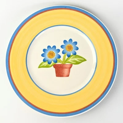 Plato de ensalada redondo Villeroy & Boch Twist-Dora azul/amarillo con borde floral de 8,5" Foto 1 de 3