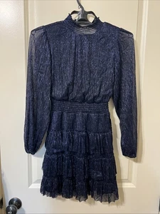 Mini robe femme Express marine pailletée à volants fatigués - Photo 1/6
