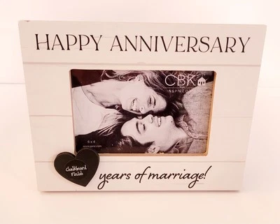 Rustic Wood Happy Anniversary Photo Frame with Chalkboard Heart 6" x 4" Photo - Image 1 of 4