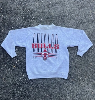 Vintage Logo 7 NBA Chicago Bulls Men’s Grey Medium 90s Jumper - Great Condition - Image 1 of 4