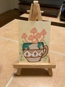 ACEO Original painting 2.5 x 3.5 Mini Art Card Inked Mushrooms 83 - Picture 1 of 1