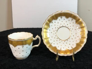 Antike Mintons für Higgins & Seiter gold vergoldet Porzellan Demitasse Tasse & Untertasse - Bild 1 von 12