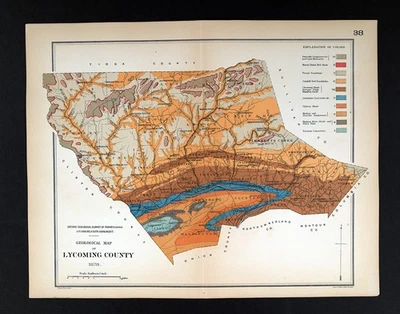 1878 Pennsylvania Geology Map Lycoming County Williamsport Jersey Shore Muncy - Image 1 of 4
