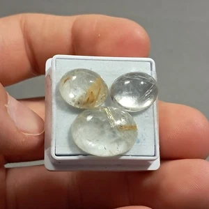 19.20 carat  x 3 Rutilated Quartz Oval Loose Cabochon gemstone 16x12mm Eo-1315 - Picture 1 of 10