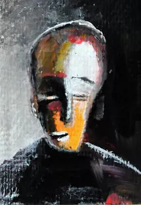 ACEO ORIGINAL COLLECTIBLE ABSTRACT EXPRESSIONISM portrait Painting MINIATURE ART - Picture 1 of 3