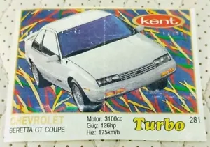 Envolvedoras de goma Kent vintage turbo Chevrolet Beretta GT cupé #281 años 80 - Imagen 1 de 2