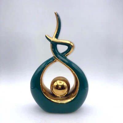 Modern Abstract Statue Art Ceramic  Modern Decor Table Decoration Gold Green 11" - Image 1 of 4
