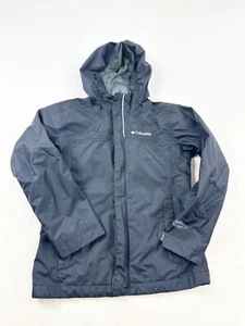 Columbia Jacket Youth Small 8 Black Lined Waterproof Omni-Tech Hooded Full Zip - Picture 1 of 7