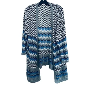 Cárdigan frontal abierto CAROLE LITTELE alto bajo púnico Chevron azul negro plateado - 2X - Imagen 1 de 8