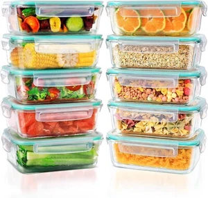 Feshory 10 Pack Airtight Glass Food Storage Containers with Lids (1040ML/35Oz) - - Picture 1 of 6